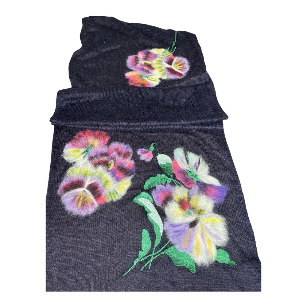 Felted Wool Scarf 80"x22" Black Pansies Made In London
